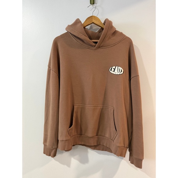 Leaux Other - Leaux Brown Puff Print Logo Hoodie Fleece Lined Streetwear Pullover Mens Medium